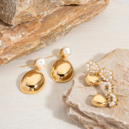 Golden Pearl & Heart Bow Earrings – Timeless Elegance for Every Occasion