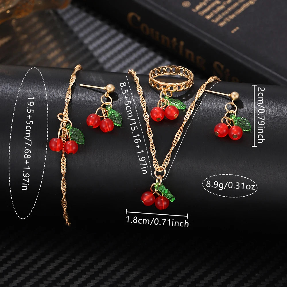 Cherry Blossom Jewelry Set: Elegant Women's Watch & Accessories