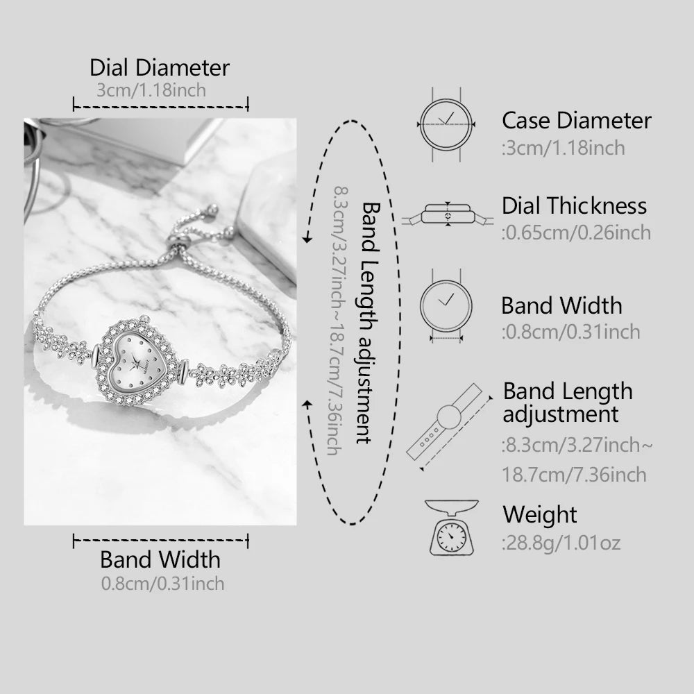Heart Charm Jewelry & Watch Set: Timeless Elegance for Her
