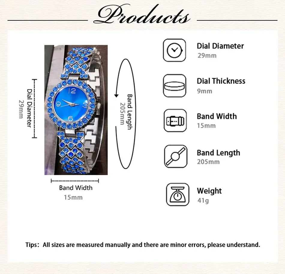 Sparkling Elevated Sapphire Heart Collection: Blue Crystal Watch & Jewelry Set