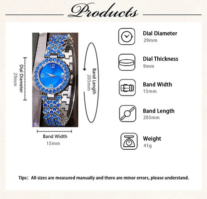 Sparkling Elevated Sapphire Heart Collection: Blue Crystal Watch & Jewelry Set