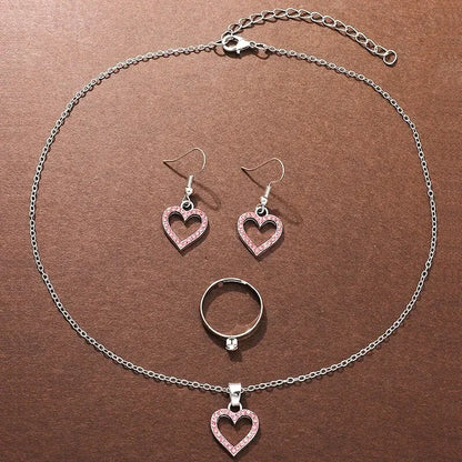 Sparkling Heart Glamour Collection: 5-Piece Pink Crystal Jewelry & Watch Set