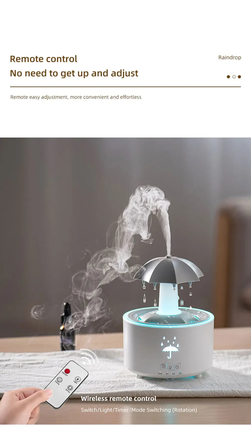 Raindrop Ultrasonic Humidifier with Rotating LED Lights