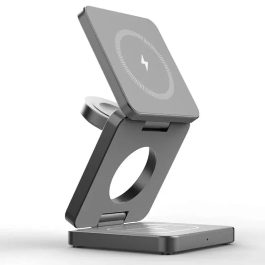 PrimeCharge Pro 3-in-1 Magnetic Wireless Charging Station – Foldable & Fast for iPhone, Apple Watch & AirPods