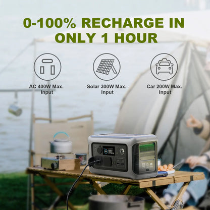 Portable Power Station - 600W Output, Solar-Ready & LiFePO4 Battery