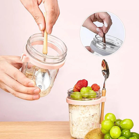 Portable Overnight Oat Jar – Leak-Proof Glass Cup for Breakfast, Yogurt & Meal Prep
