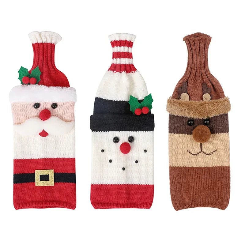 Christmas Wine Bottle Covers – Santa, Snowman & Reindeer Holiday Decor