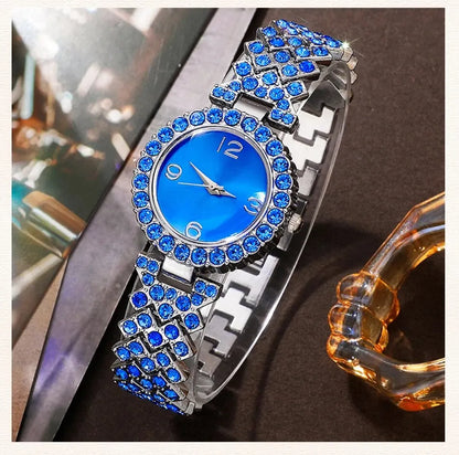 Sparkling Elevated Sapphire Heart Collection: Blue Crystal Watch & Jewelry Set