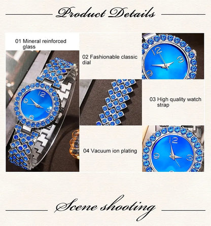 Sparkling Elevated Sapphire Heart Collection: Blue Crystal Watch & Jewelry Set