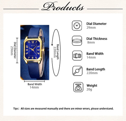 Royal Collection Blue Red Black: Elegant 6-Piece Jewelry & Watch Set with Blue Leather Band