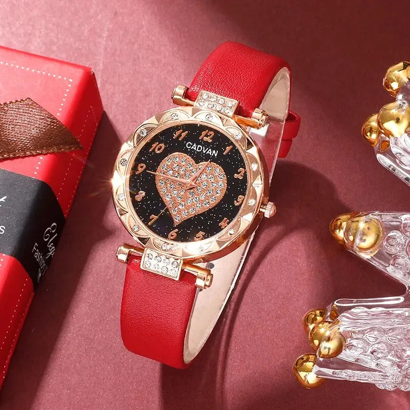 Heart Luxe Collection: Romantic 5-Piece Jewelry & Watch Set in Radiant Red