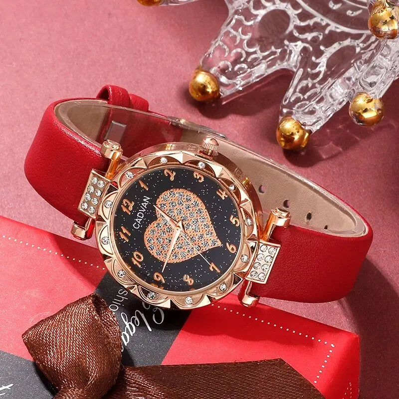 Heart Luxe Collection: Romantic 5-Piece Jewelry & Watch Set in Radiant Red