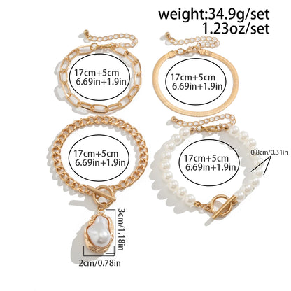 Baroque Pearl Bracelet Set: Timeless Gold & Pearl Elegance