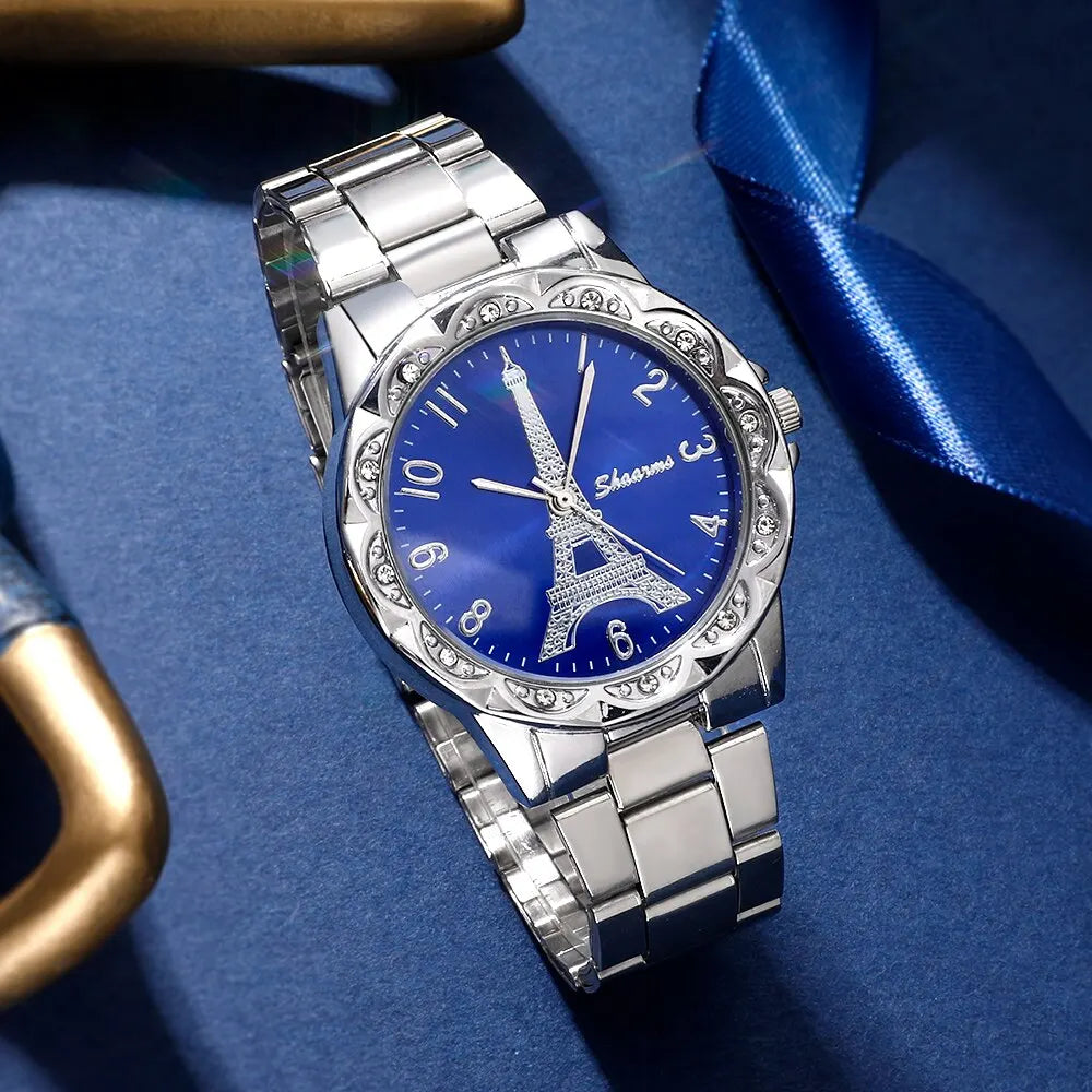Parisian Dream Collection: Eiffel Tower Watch & Blue Heart Jewelry Set