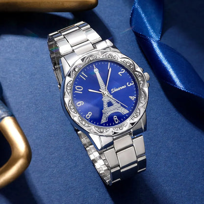 Parisian Dream Collection: Eiffel Tower Watch & Blue Heart Jewelry Set