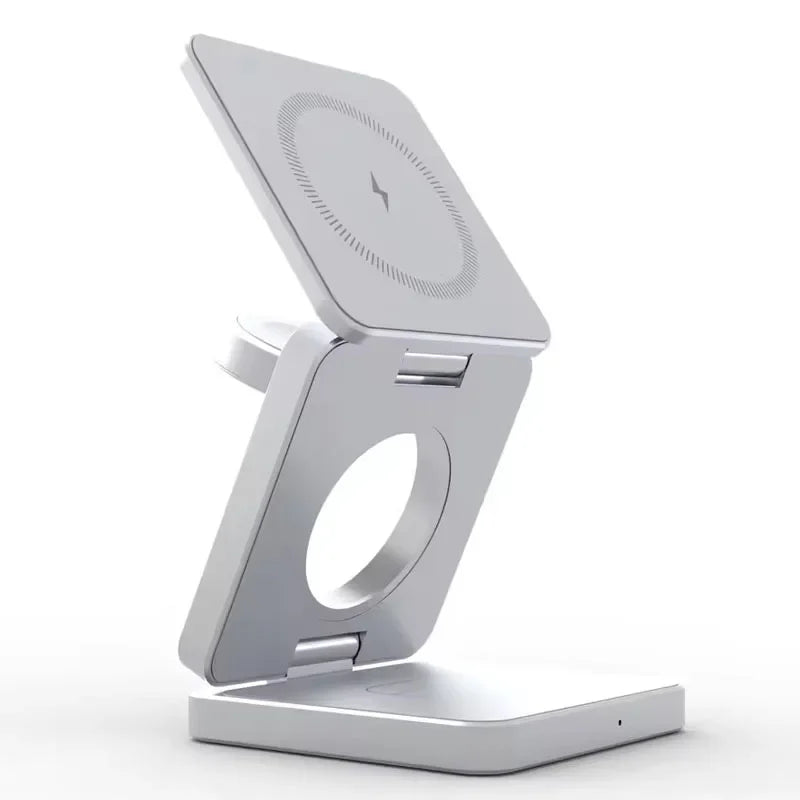 PrimeCharge Pro 3-in-1 Magnetic Wireless Charging Station – Foldable & Fast for iPhone, Apple Watch & AirPods