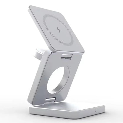 PrimeCharge Pro 3-in-1 Magnetic Wireless Charging Station – Foldable & Fast for iPhone, Apple Watch & AirPods