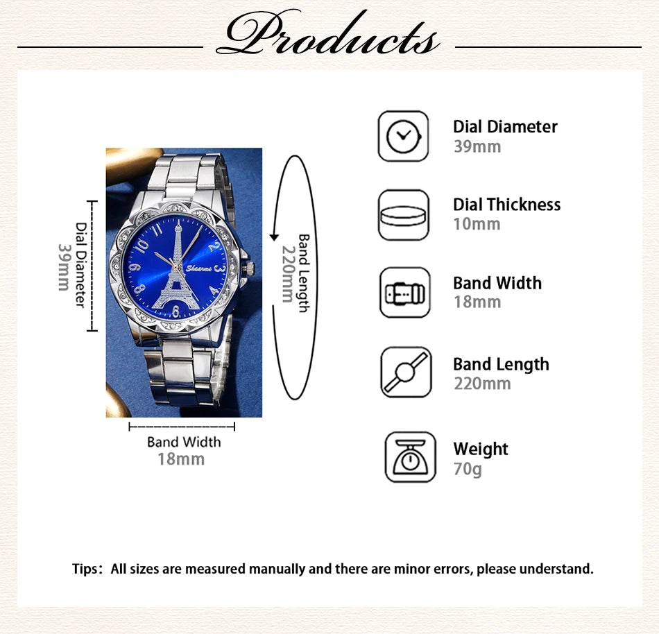 Parisian Dream Collection: Eiffel Tower Watch & Blue Heart Jewelry Set