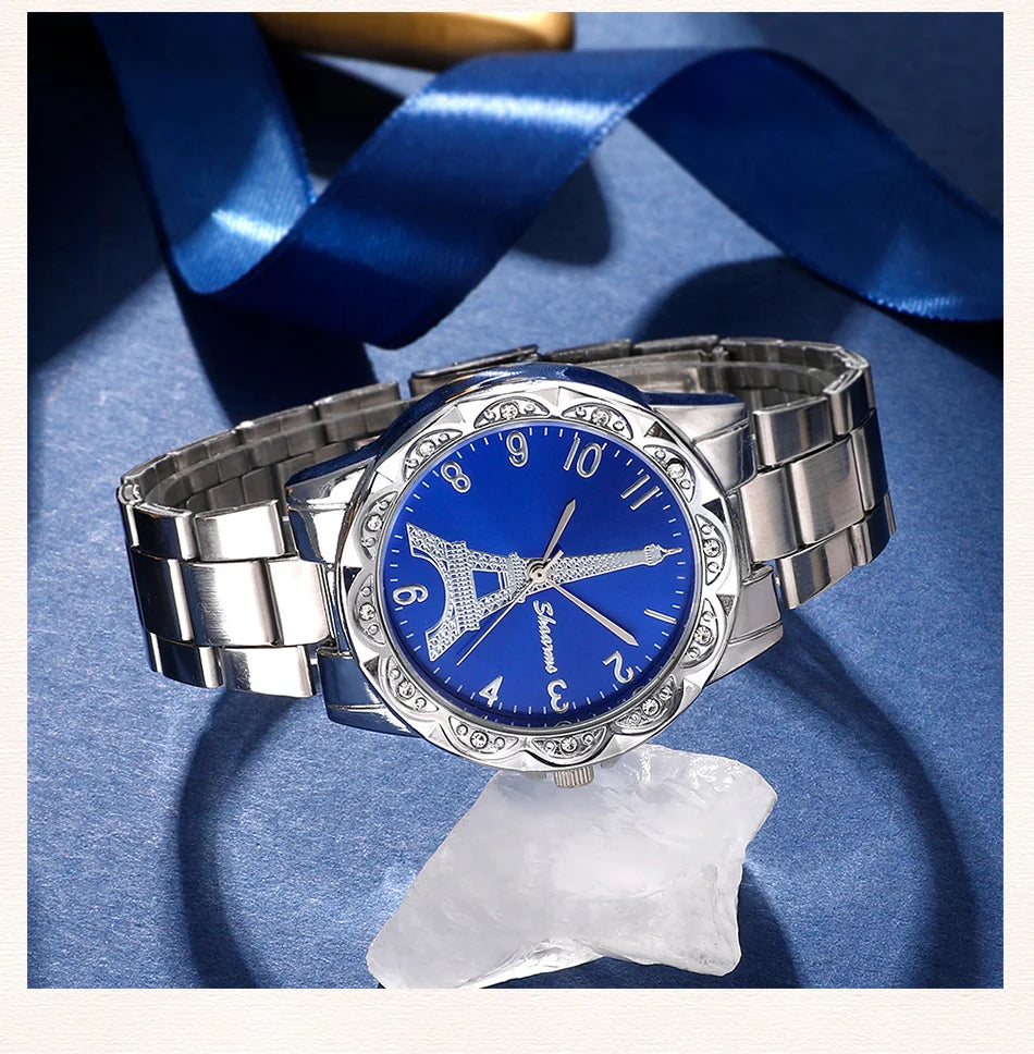 Parisian Dream Collection: Eiffel Tower Watch & Blue Heart Jewelry Set