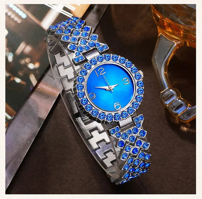 Sparkling Elevated Sapphire Heart Collection: Blue Crystal Watch & Jewelry Set
