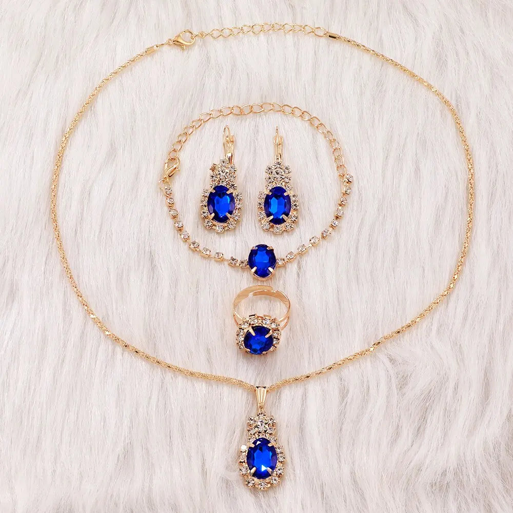 Sapphire Radiance: 6-Piece Jewelry & Watch Set in Royal Blue & Gold