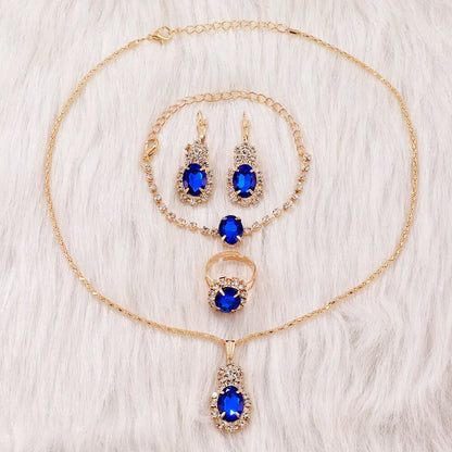 Sapphire Radiance: 6-Piece Jewelry & Watch Set in Royal Blue & Gold