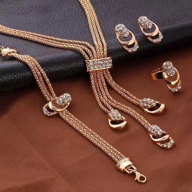 The Crystal Radiance Collection: 4-Piece Gold-Plated Jewelry Set