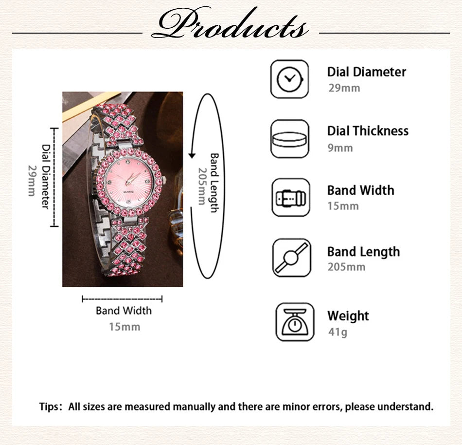 Sparkling Heart Glamour Collection: 5-Piece Pink Crystal Jewelry & Watch Set