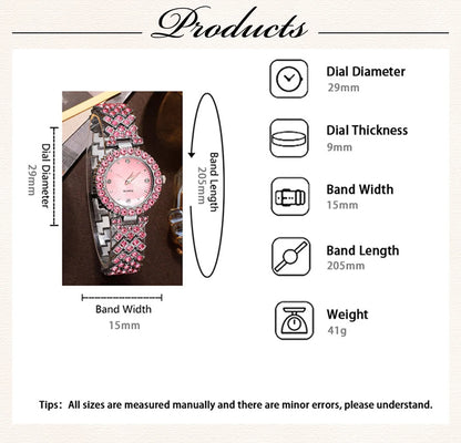 Sparkling Heart Glamour Collection: 5-Piece Pink Crystal Jewelry & Watch Set