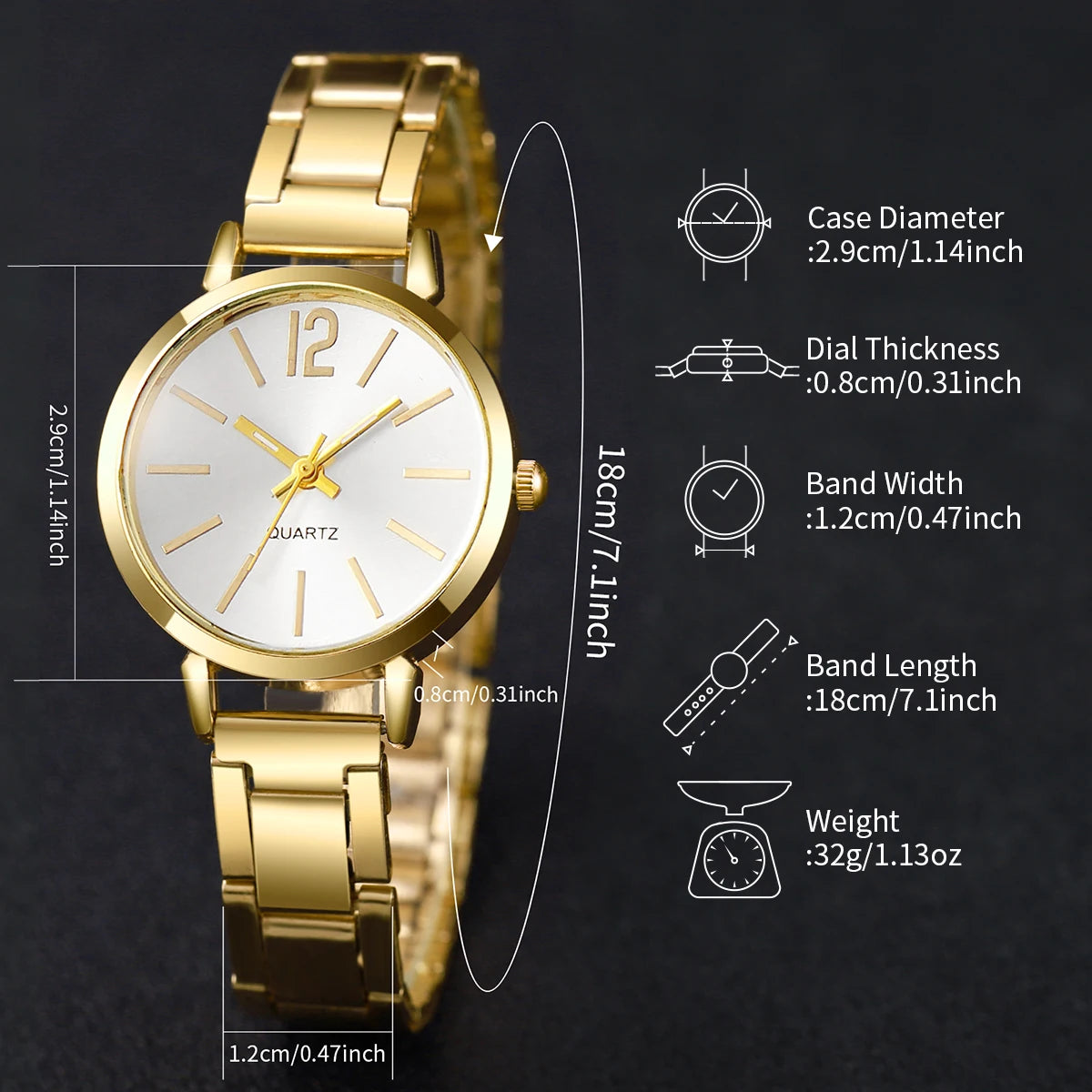 Timeless Gold Jewelry & Watch Set – 6-Piece Elegance for Her