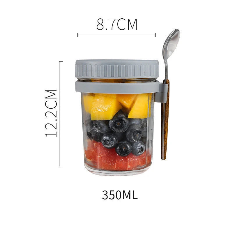 Portable Overnight Oat Jar – Leak-Proof Glass Cup for Breakfast, Yogurt & Meal Prep